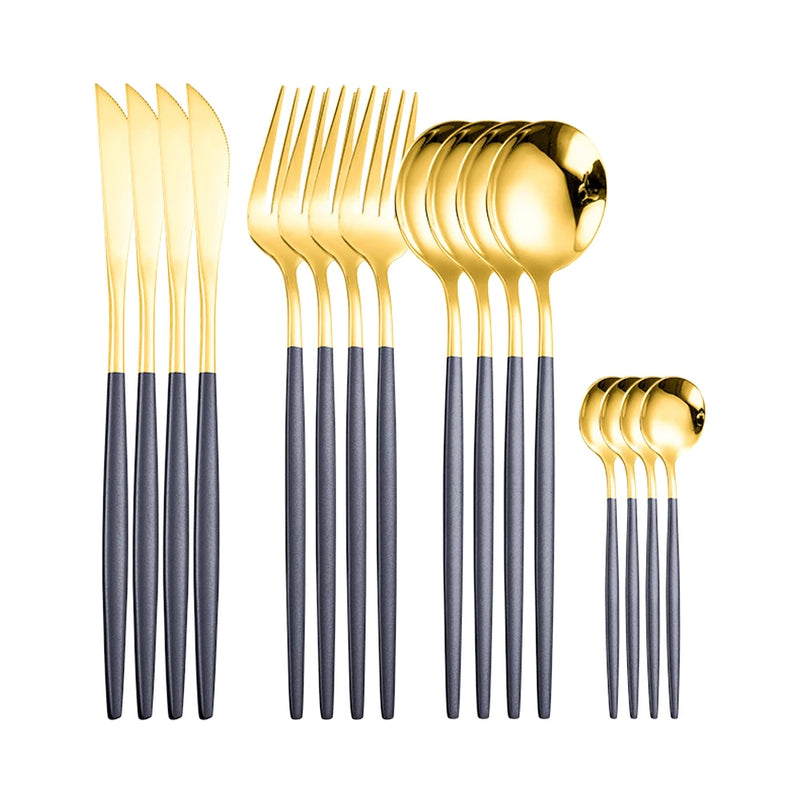 Jogo de Talheres Luxury em Aço Inoxidável - 24 Peças Kit Talhares de Cozinha
