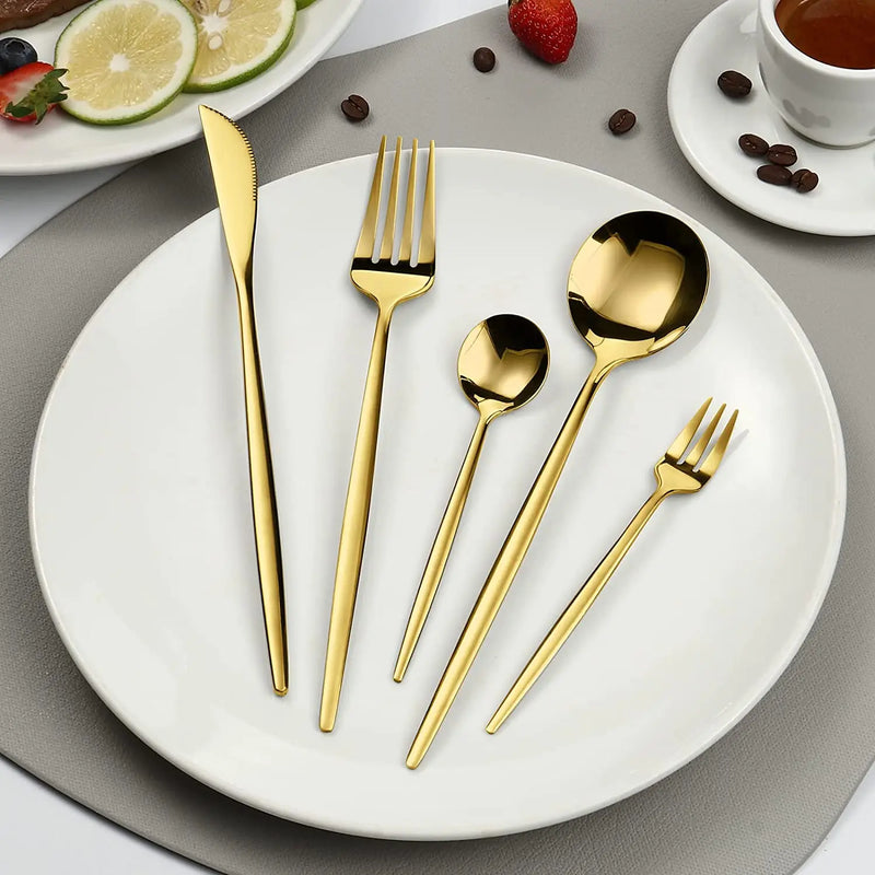 Jogo de Talheres Luxury em Aço Inoxidável - 24 Peças Kit Talhares de Cozinha