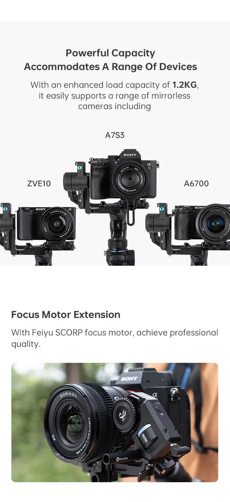 Gimbal Profissional SCORP Mini 2 FeiyuTech - Estabilizador 3 Eixos para Câmeras DSRL Câmeras de Ação e Smartphones - com Rastreamento IA