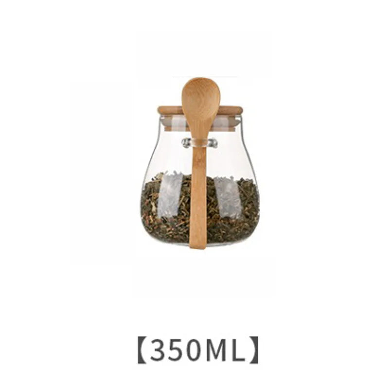 Pote Hermético em Vidro com Tampa de Bambu - para Açúcar Café Temperos Doces