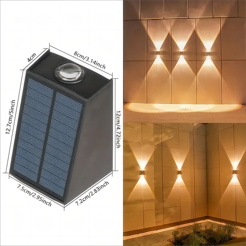 Luminária de Parede Externa Solar DUPLO FEIXE - para Quintal Jardim Iluminação Decorativa à Prova d'Água