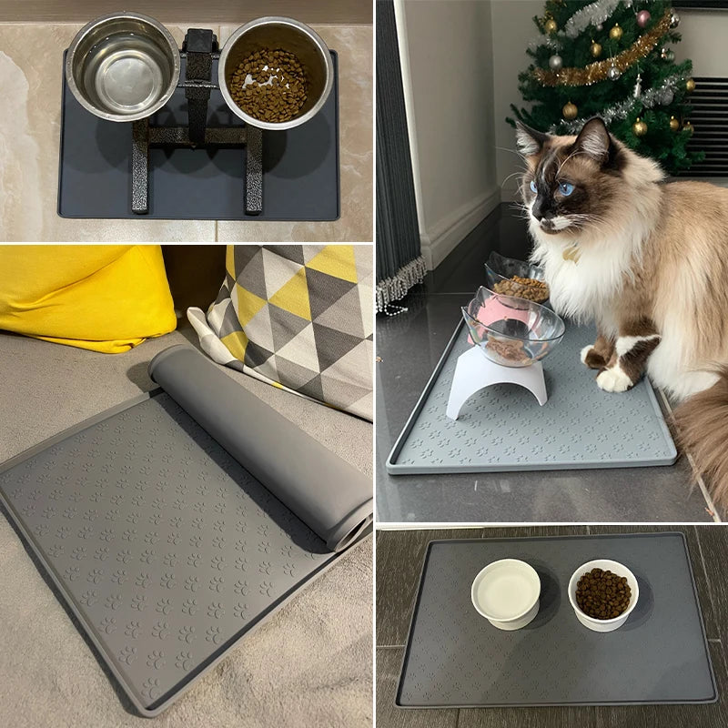 Tapete de Alimentação para Pet em Silicone - Base Antiderrapante para Tigela de Ração de Cachorro Gato