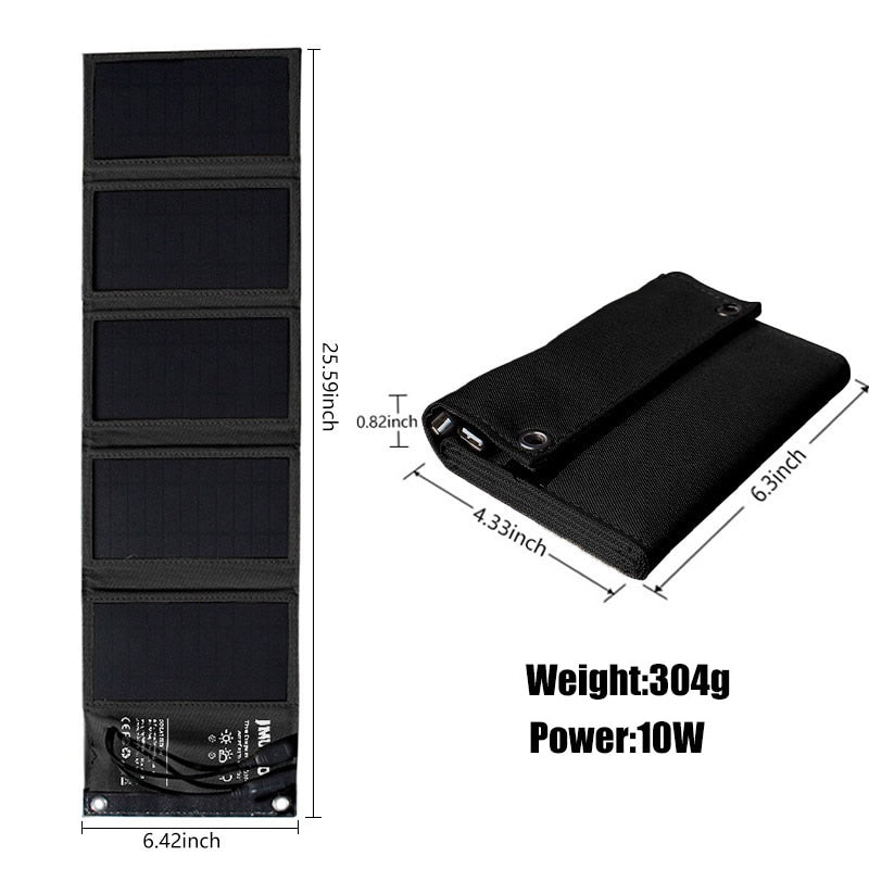 Painel Solar Flexível Portátil 10W com 2 Portas USB - para Carregamento de Baterias e Eletrônicos Sem Tomada