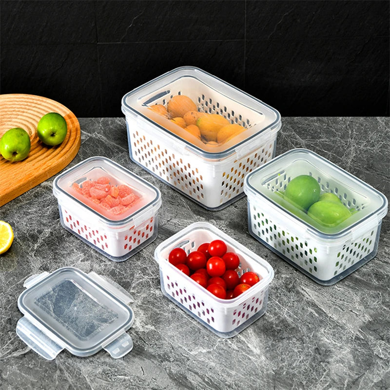 Pote Organizador com Cesto para Geladeira - Mantém Alimentos Mais Frescos Frutas e Legumes