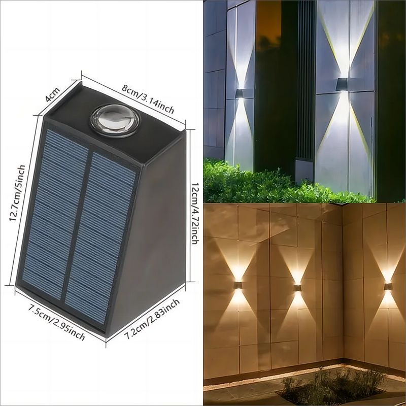 Luminária de Parede Externa Solar DUPLO FEIXE - para Quintal Jardim Iluminação Decorativa à Prova d'Água