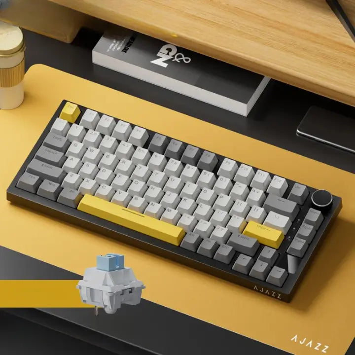 Teclado Mecânico Gamer Ajazz Ak820 RGB Sem Fio - 82 Teclas e Mini Visor - Conexão Tripla - Bluetooth, Wireless de 2.4GHz e Fio
