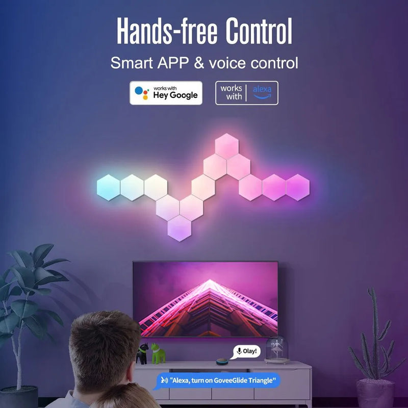 Luminária de parede Quantum LED RGB Hexagonal Gamer - Conexão Inteligente Sem Fio Bluetooth