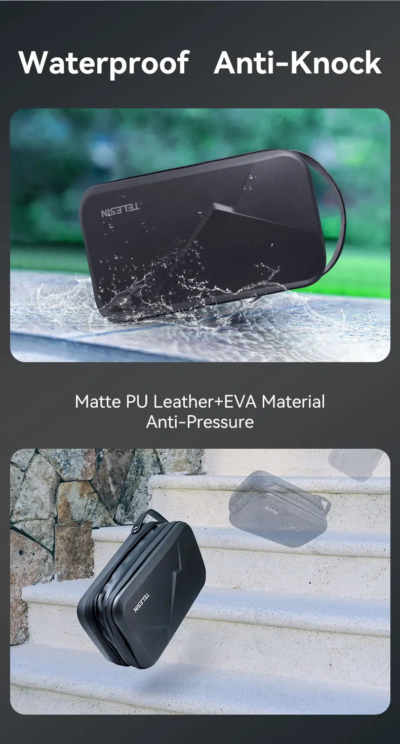 Bolsa Anti Impacto Impermeável TELESIN - para Câmeras de Ação GoPro Insta360 Osmo Action Lentes Acessórios Baterias