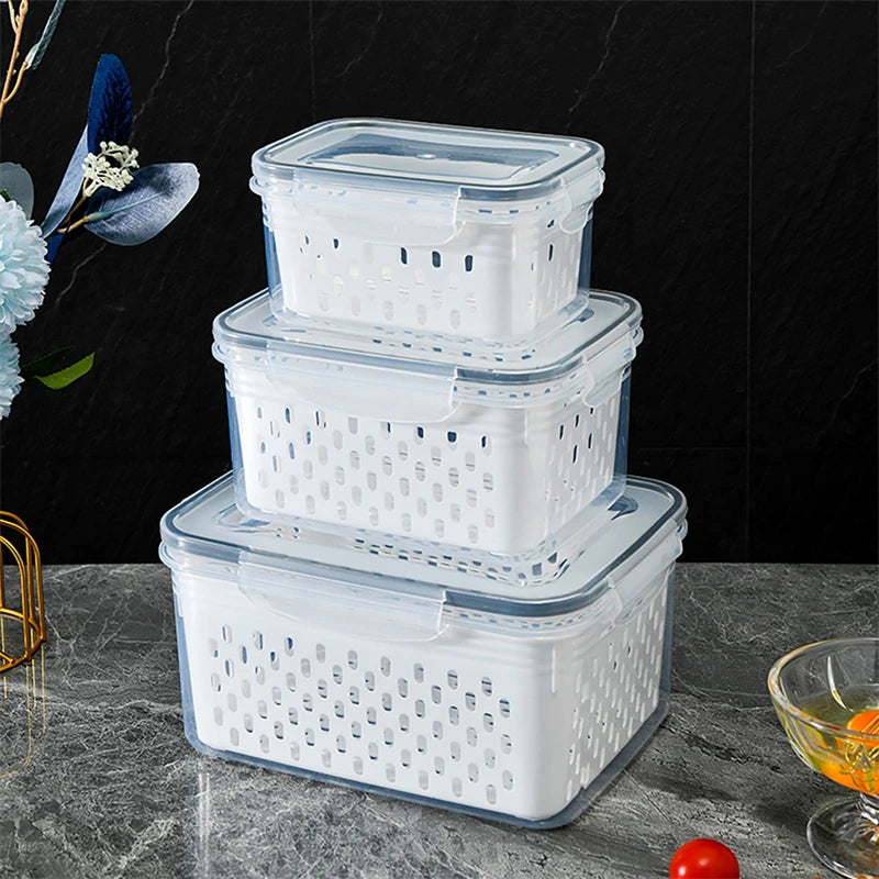Pote Organizador com Cesto para Geladeira - Mantém Alimentos Mais Frescos Frutas e Legumes