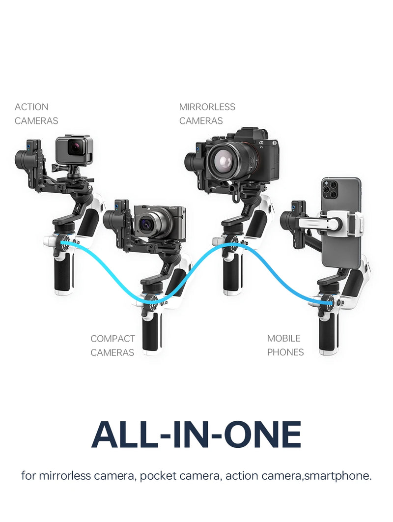 Gimbal Profissional SCORP Mini 2 FeiyuTech - Estabilizador 3 Eixos para Câmeras DSRL Câmeras de Ação e Smartphones - com Rastreamento IA