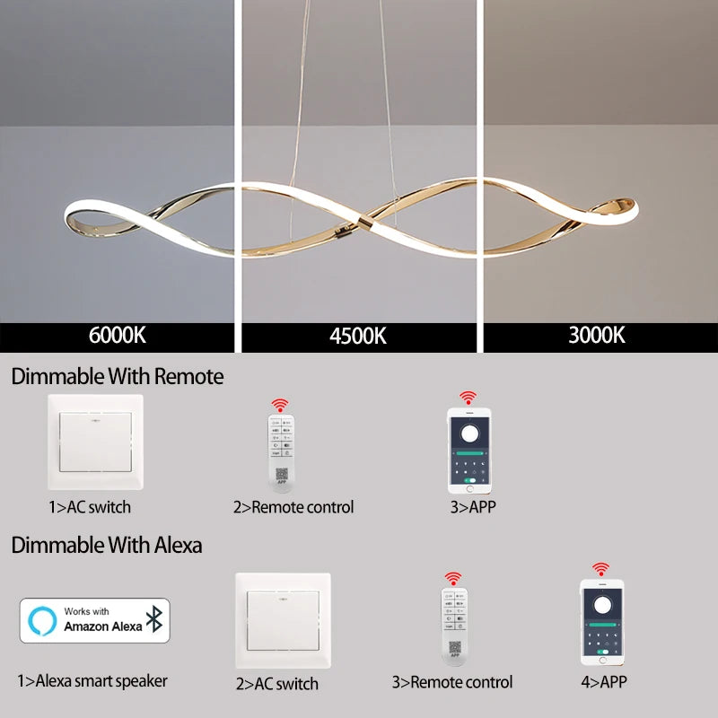 Lustre LED FLUYD Moderno para Sala Hall Cozinha - Controlada por Controle Remoto e Alexa - Luminária LED Iluminação de Teto