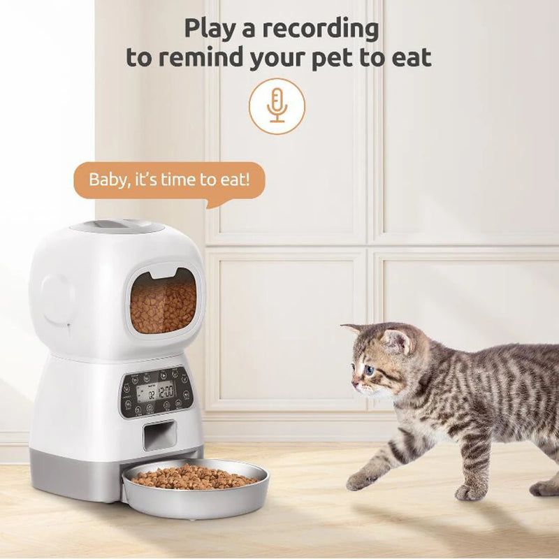 Comedouro Automático Wi-Fi para Pets de 3,5L - Dispenser de Ração Inteligente para Cães Gatos e Gravação de Voz