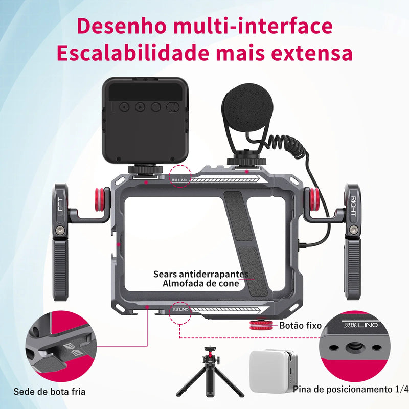 Case Gaiola Ulanzi Lino para Gravação em Smartphone Celular – Case Protetora com Suporte Lateral