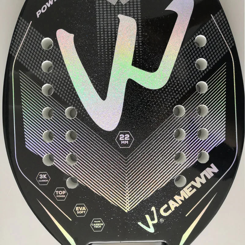 Raquete de Beach Tennis Camewin em Fibra de Carbono 3k Premium - Superfície Rugosa Completa