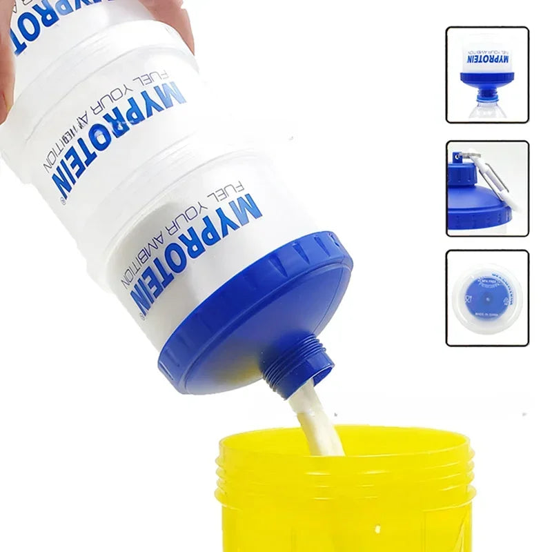 Porta Suplementos em Pó Cápsula Proteína com 3 Divisórias - Bico Fino para Despejar