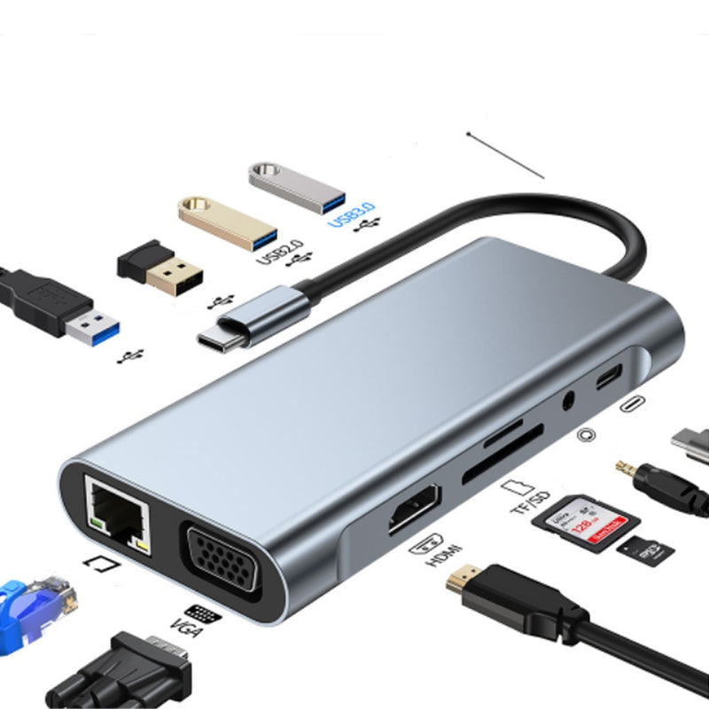 Adaptador HUB Conexão Tipo C - Estação de Conexão  HDMI, USB, PD, SD, TF, RJ45 para Notebook, MacBook, iPad Pro