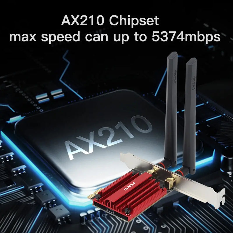 Placa Adaptador Antena de WiFi AX210 - WiFi 6.0E, PCIE 5374Mbps - Banda Tripla 2.4G, 5G, 6Ghz - Compatível com Bluetooth 5.3 - para PC Windows