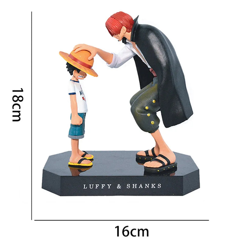 Boneco de Coleção Shanks, Luffy com Chapéu de Palha - de 18cm do One Piece - Rei dos Piratas