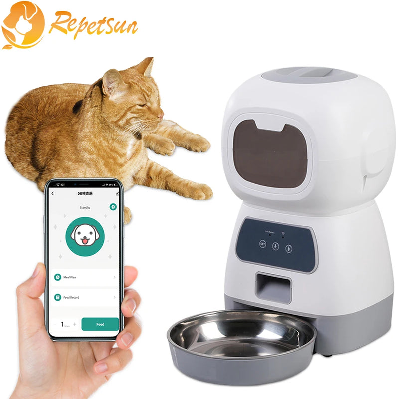 Comedouro Automático Wi-Fi para Pets de 3,5L - Dispenser de Ração Inteligente para Cães Gatos e Gravação de Voz