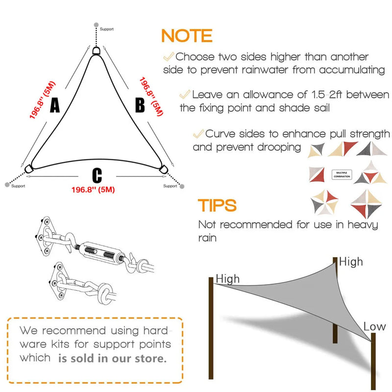 Toldo Solar Impermeável com Proteção UV 98% - Lona Toldo Cobertura Triangular para Área Externa Piscina Jardim