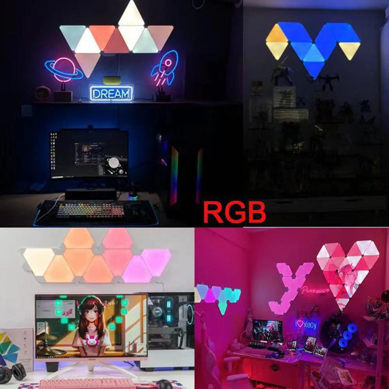 Luminária de Parede RGB Quantum Nano Leaf Triangular - Conexão Bluetooth - Decoração de Quarto Gamer Home Office