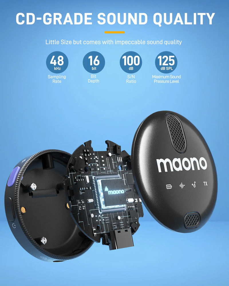 Microfone de Lapela Sem Fio MAONO WM620 PC2 – Redução de Ruído Ideal para TikTok, Streaming e Vlog