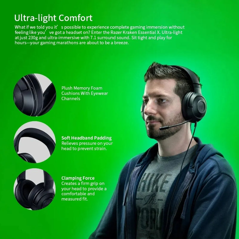Fone de Ouvido Razer Kraken X - Headset com Som Surround 7.1, Microfone Cardióide Flexível, Drivers de 40mm