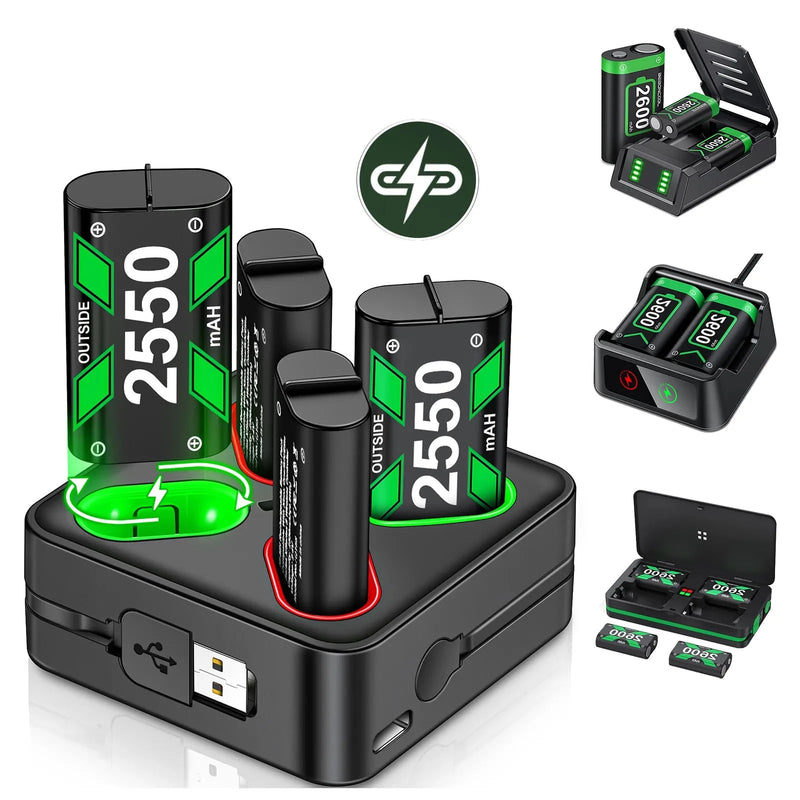 Conjunto de Baterias com Carregador para Controle Xbox Series X/ S/ One - Base Carregador Rápido e Baterias para Consoles XBOX