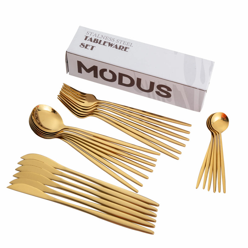 Jogo de Talheres Luxury em Aço Inoxidável - 24 Peças Kit Talhares de Cozinha