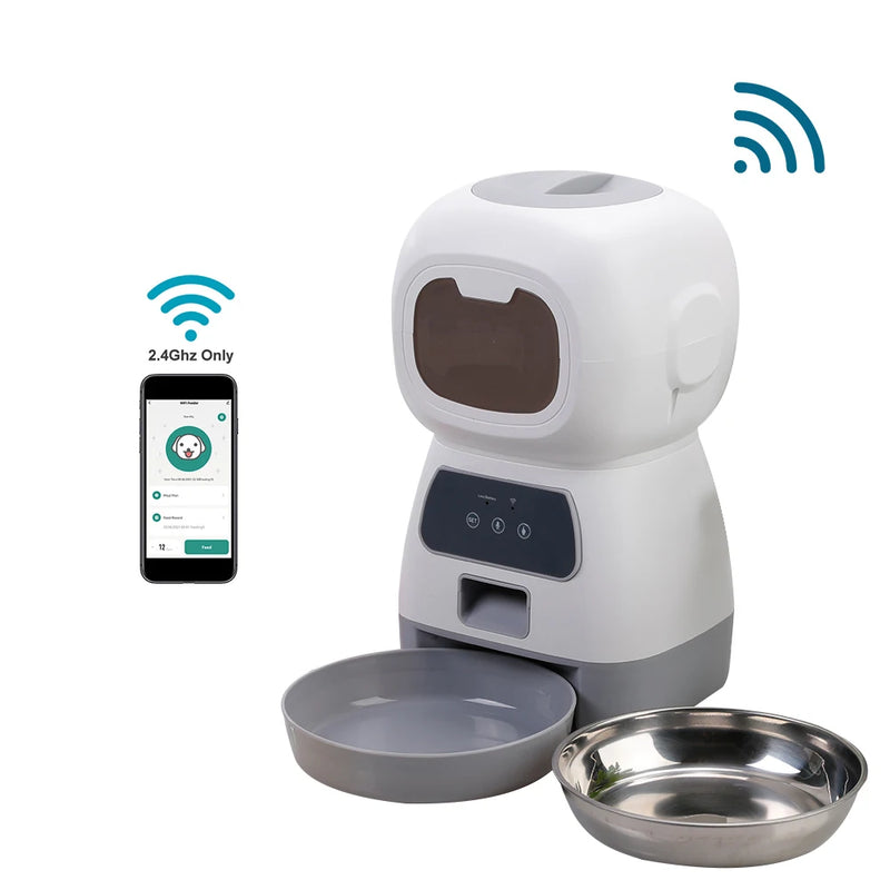 Comedouro Automático Wi-Fi para Pets de 3,5L - Dispenser de Ração Inteligente para Cães Gatos e Gravação de Voz