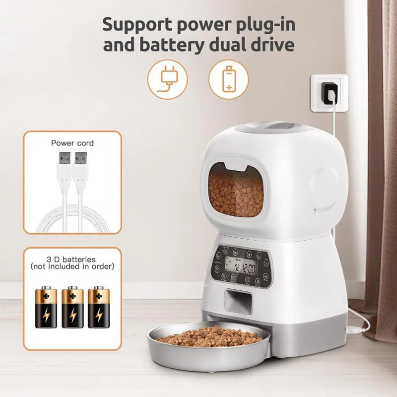 Comedouro Automático Wi-Fi para Pets de 3,5L - Dispenser de Ração Inteligente para Cães Gatos e Gravação de Voz