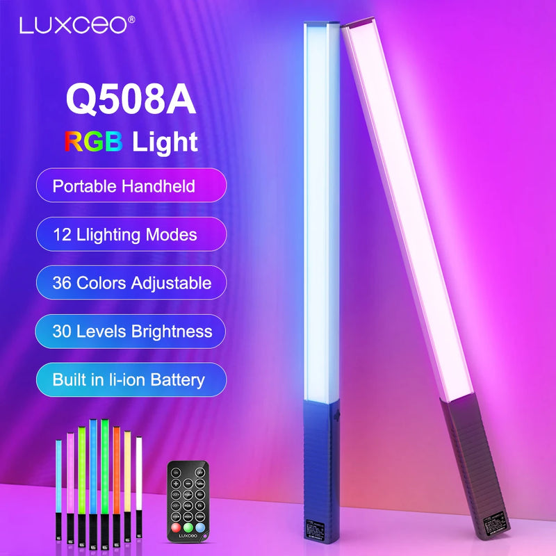 LUXCEO Q508A Luz de Fotografia RGB LED – Portátil Recarregável para Estúdio Foto Vídeo YouTube TikTok