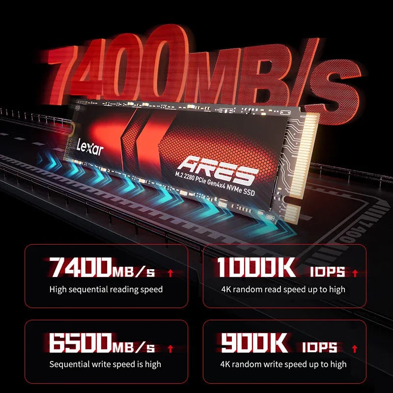 Memória SSD Lexar ARES - 4TB 2TB 1TB 512GB - NVME M2 2280 PCIe4 - para PC, PS5, Notebook