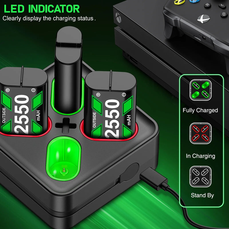 Conjunto de Baterias com Carregador para Controle Xbox Series X/ S/ One - Base Carregador Rápido e Baterias para Consoles XBOX