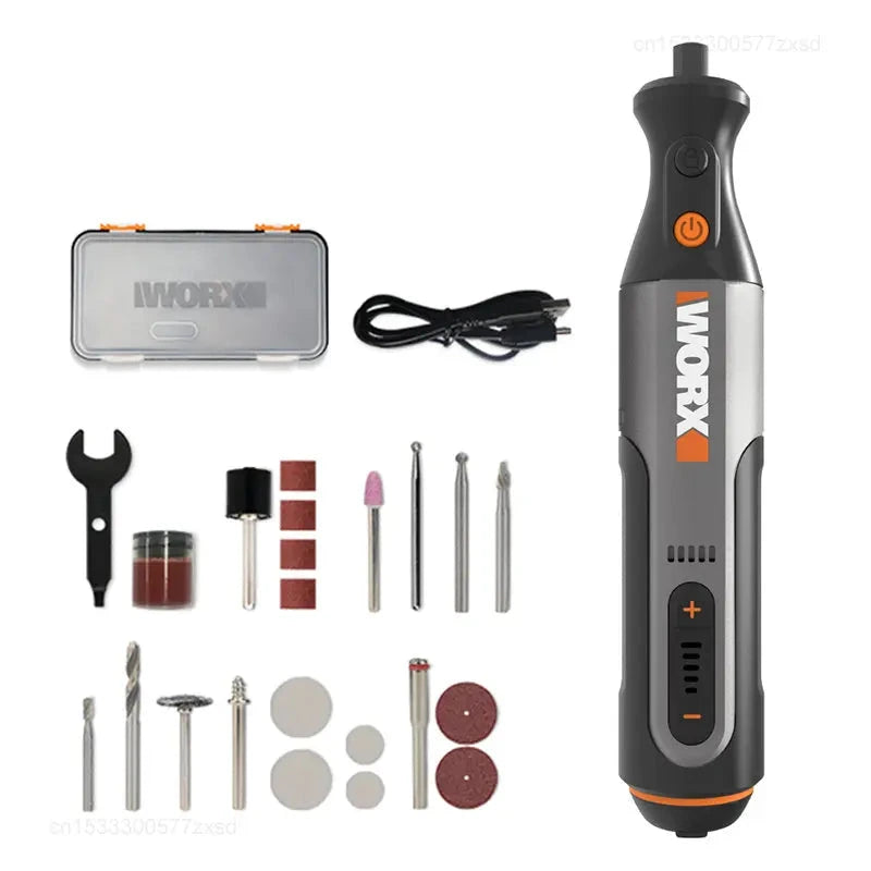 Micro Retífica Sem Fio Profissional Worx WX106 - para Gravura Polimento Lixamento - Ferramenta Rotativa 8v Com Carregador USB