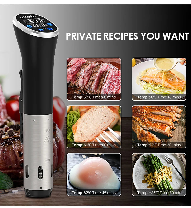 Circulador de Imersão Sous Vide Wancle 1100W com Tela Touchscreen - Cozimento Preciso Nível Profissional
