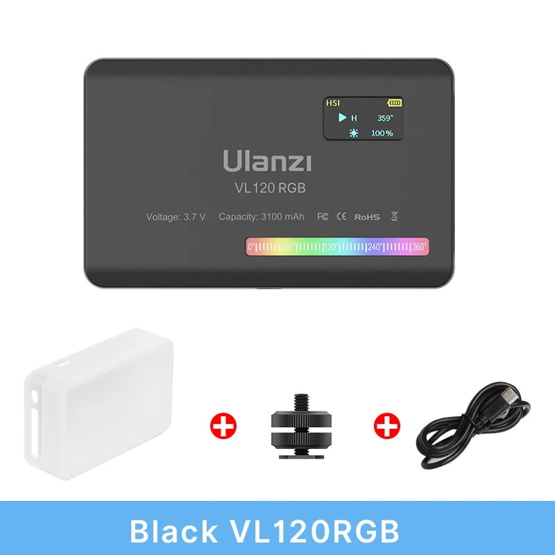 Luz de Vídeo RGB Ulanzi VL120 com Difusor – Painel LED 2500-9000K Bateria de 3100mAh - Ideal para Câmera  Smartphone Fotografia