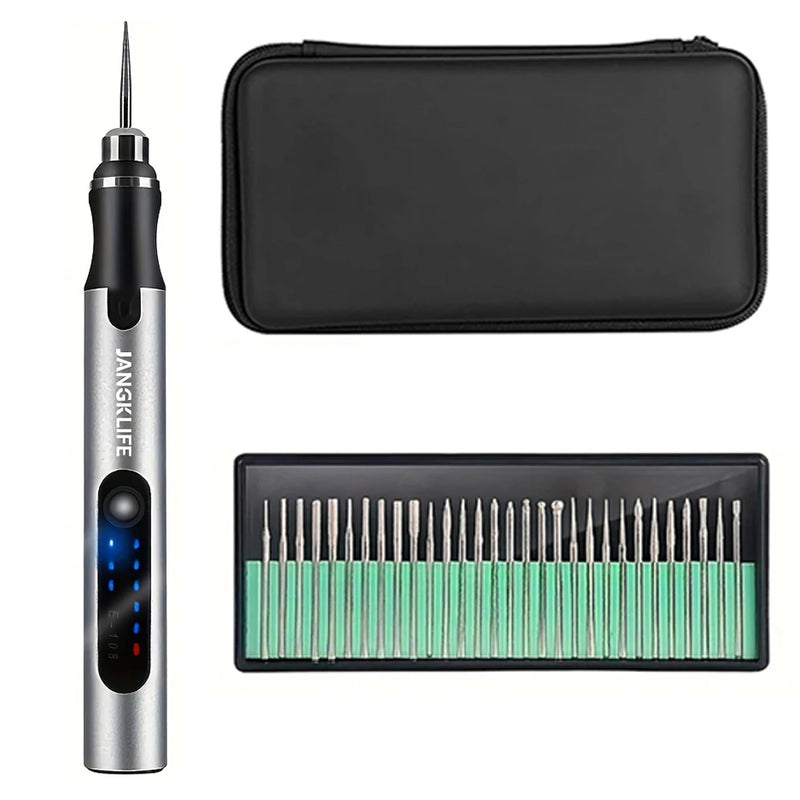 Caneta de Gravação Sem Fio Alta Rotação Kit Completo – Mini Furadeira para Trabalhos Manuais em Madeira, Joias, Metal e Vidro