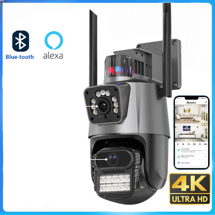 Câmera IP Wifi 4K PTZ com Lente Tripla - para Área Externa com Som Alarme e Microfone