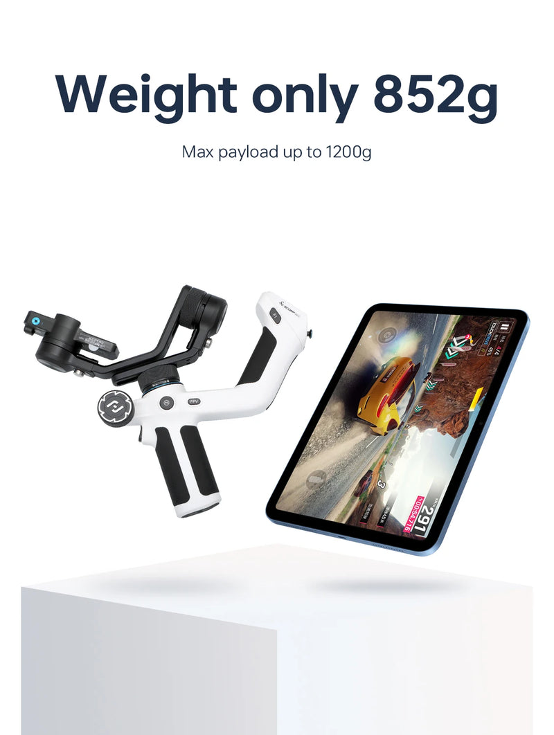 Gimbal Profissional SCORP Mini 2 FeiyuTech - Estabilizador 3 Eixos para Câmeras DSRL Câmeras de Ação e Smartphones - com Rastreamento IA