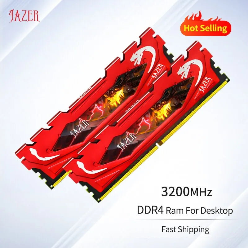 JAZER Memória RAM Gamer DDR4 3200MHz - 16GB 8GB PCIE4 - para PC Desktop