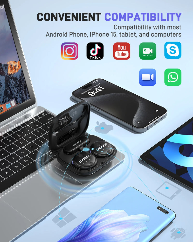 Microfone de Lapela Sem Fio MAONO WM620 PC2 – Redução de Ruído Ideal para TikTok, Streaming e Vlog
