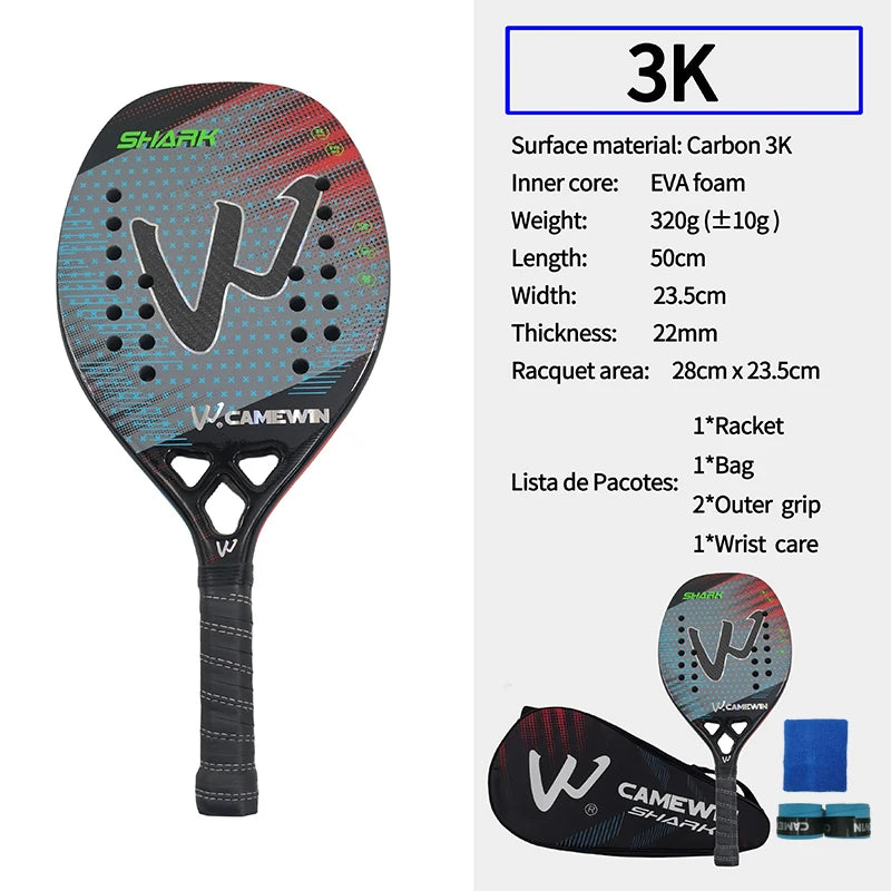 Raquete Beach Tennis WCamewin em Carbono 3K 2024 - Fibra de Carbono Premium Superfície Rugosa