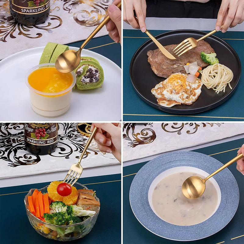 Jogo de Talheres Luxury em Aço Inoxidável - 24 Peças Kit Talhares de Cozinha