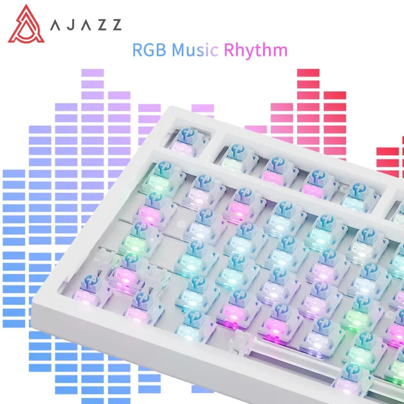 Teclado Mecânico Gamer Ajazz Ak820 RGB Sem Fio - 82 Teclas e Mini Visor - Conexão Tripla - Bluetooth, Wireless de 2.4GHz e Fio