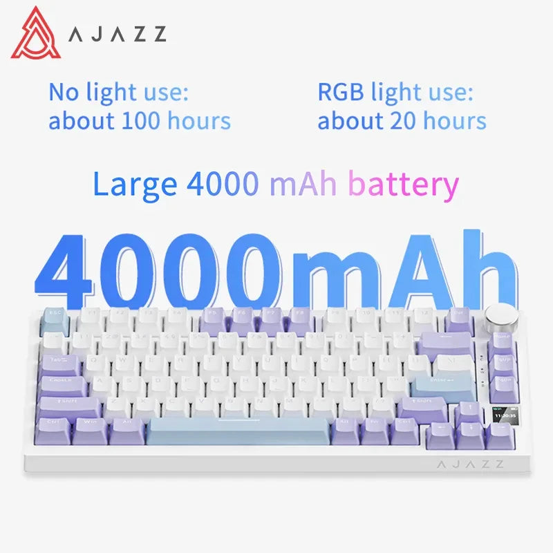 Teclado Mecânico Gamer Ajazz Ak820 RGB Sem Fio - 82 Teclas e Mini Visor - Conexão Tripla - Bluetooth, Wireless de 2.4GHz e Fio
