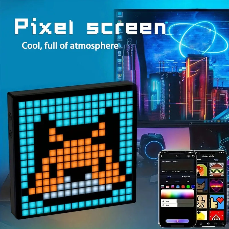Display de Pixel LED Controlado por Aplicativo - Tela Inteligente Pixel Peronalizável com Texto, Animações e Efeitos Gamer Geek