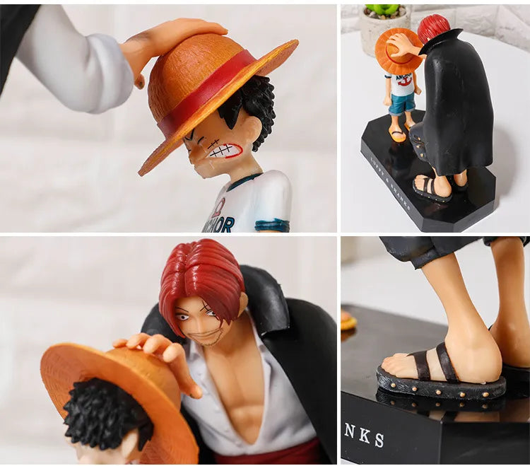 Boneco de Coleção Shanks, Luffy com Chapéu de Palha - de 18cm do One Piece - Rei dos Piratas