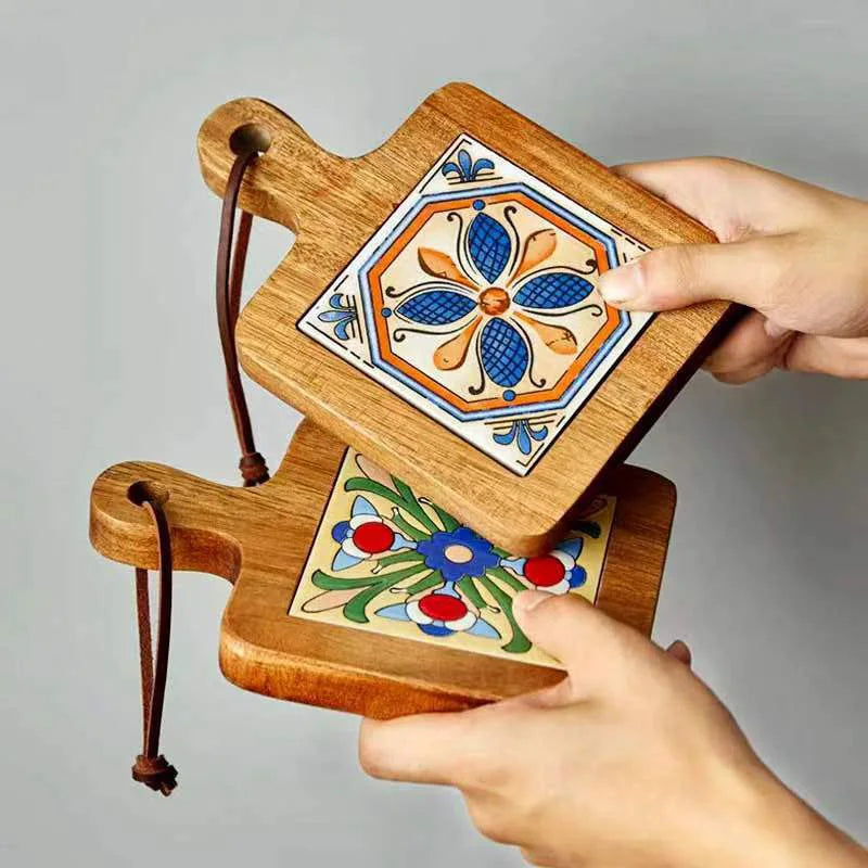 Porta Copos Descanso de Mesa Retrô Artesanal em Madeira - Para Restaurante Festas Sala de Jantar