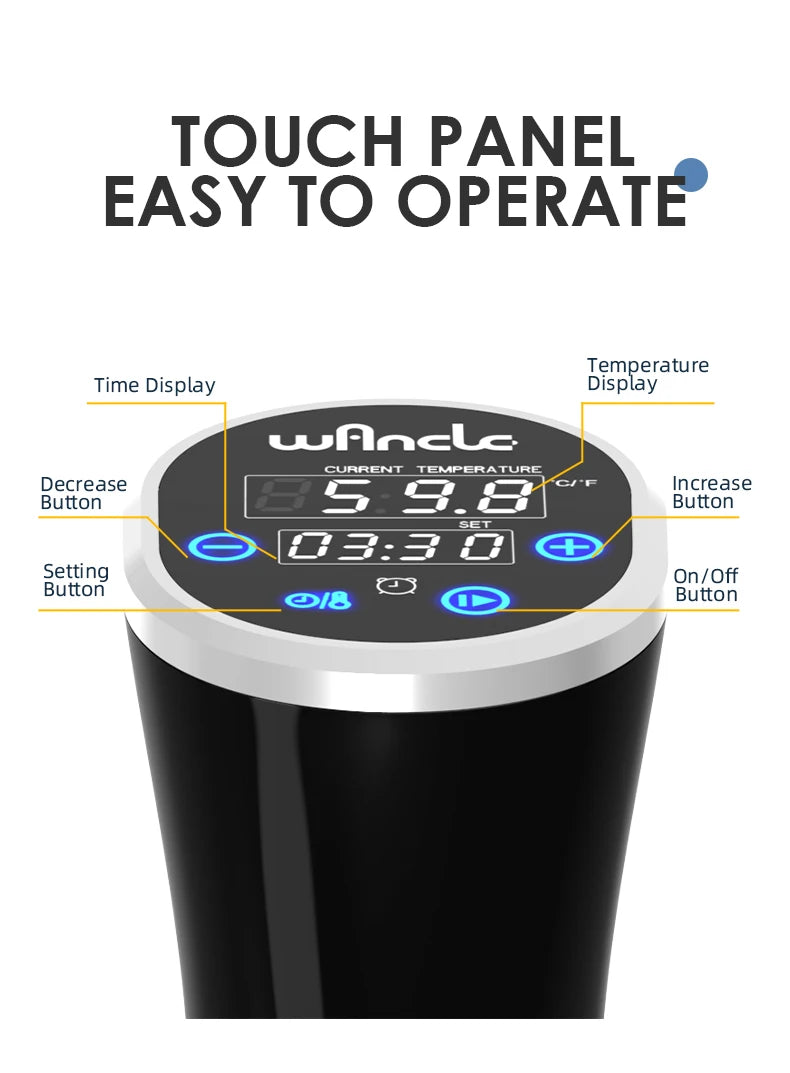 Circulador de Imersão Sous Vide Wancle 1100W com Tela Touchscreen - Cozimento Preciso Nível Profissional